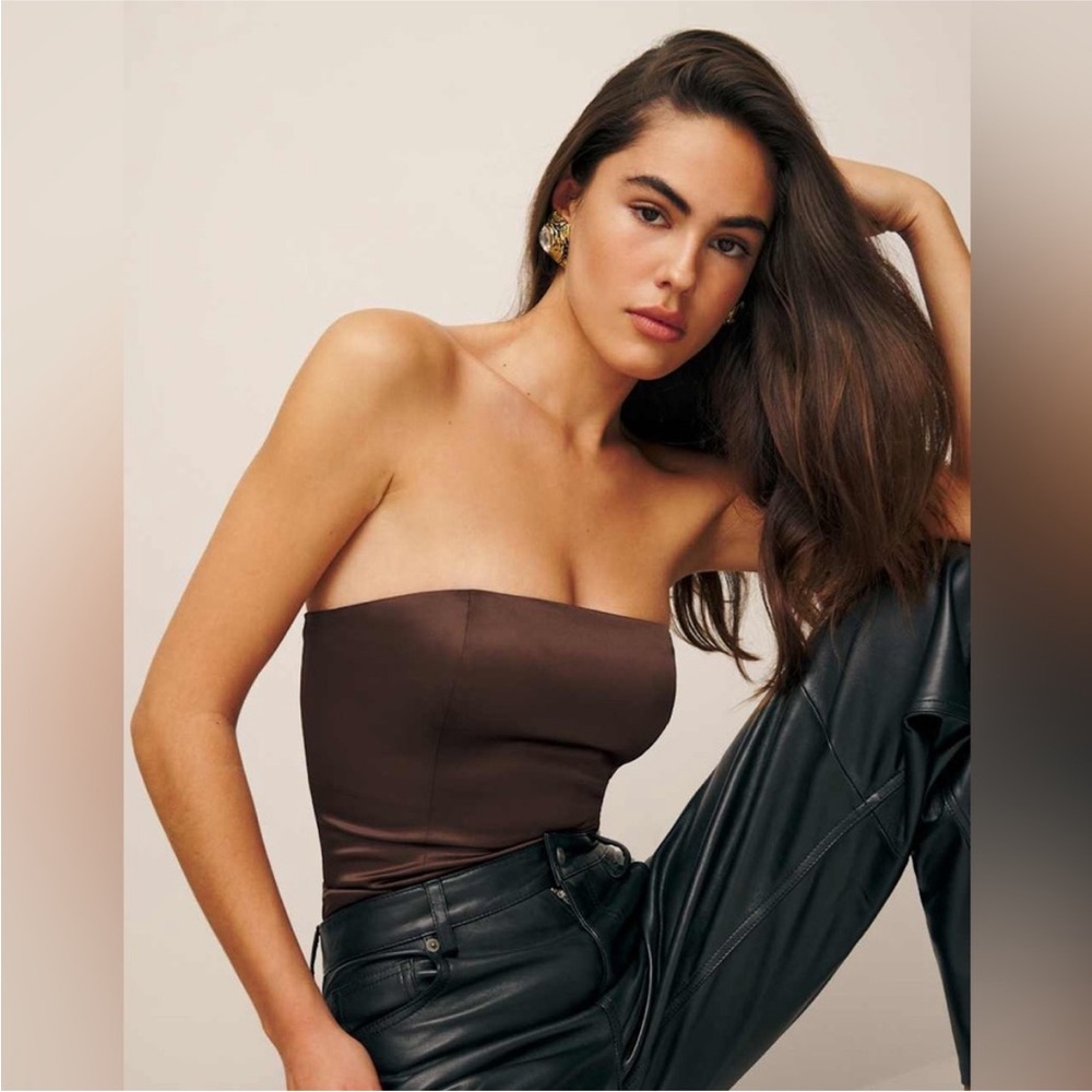 Reformation Giorgia Satin Top - Chocolate Brown